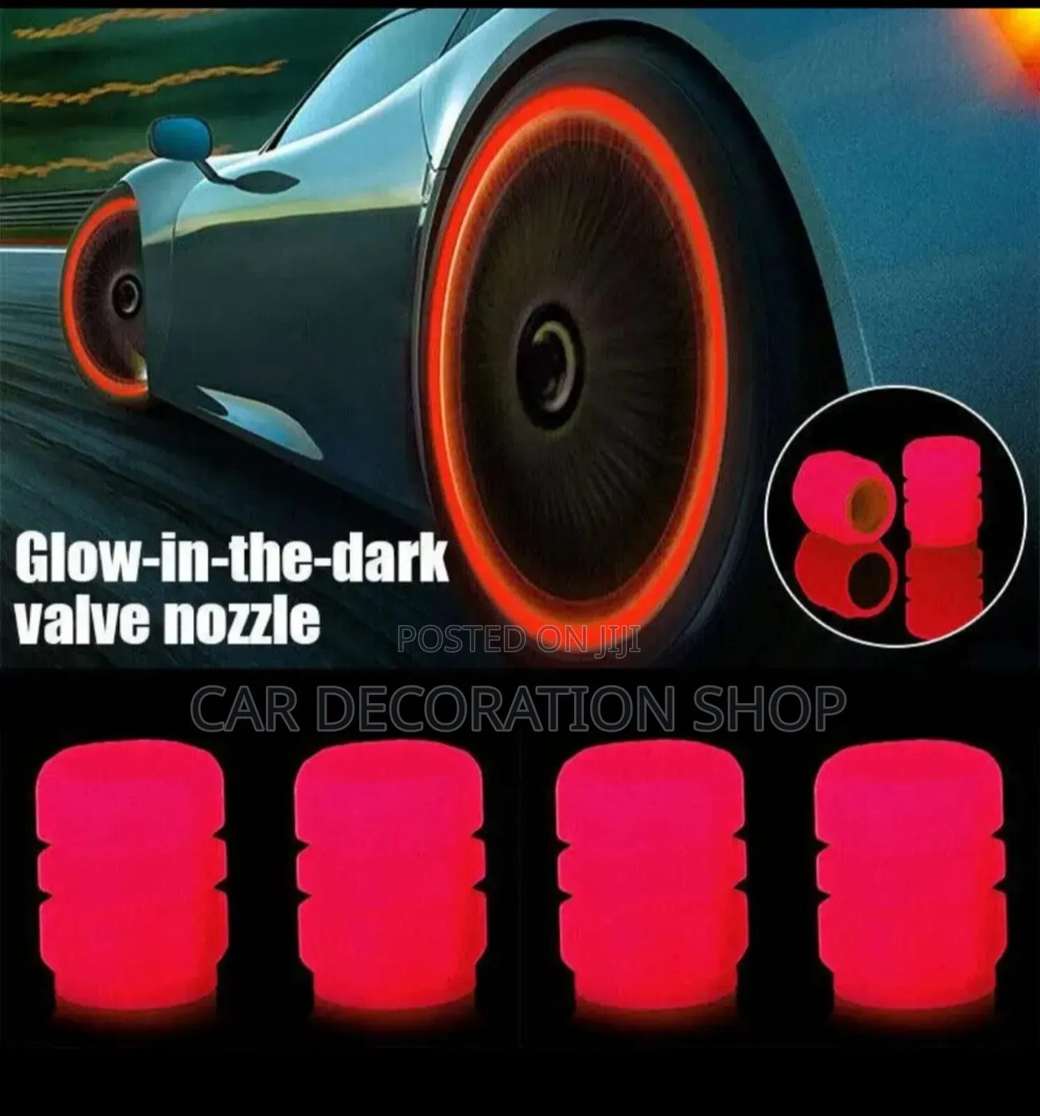 4pc Set Red Night Glowing Reflective Tire Valve Caps