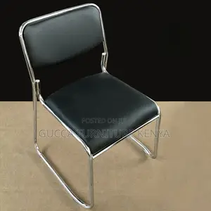 Office Chairs: Midnight Black Steel Mid-Back Chrome Chair