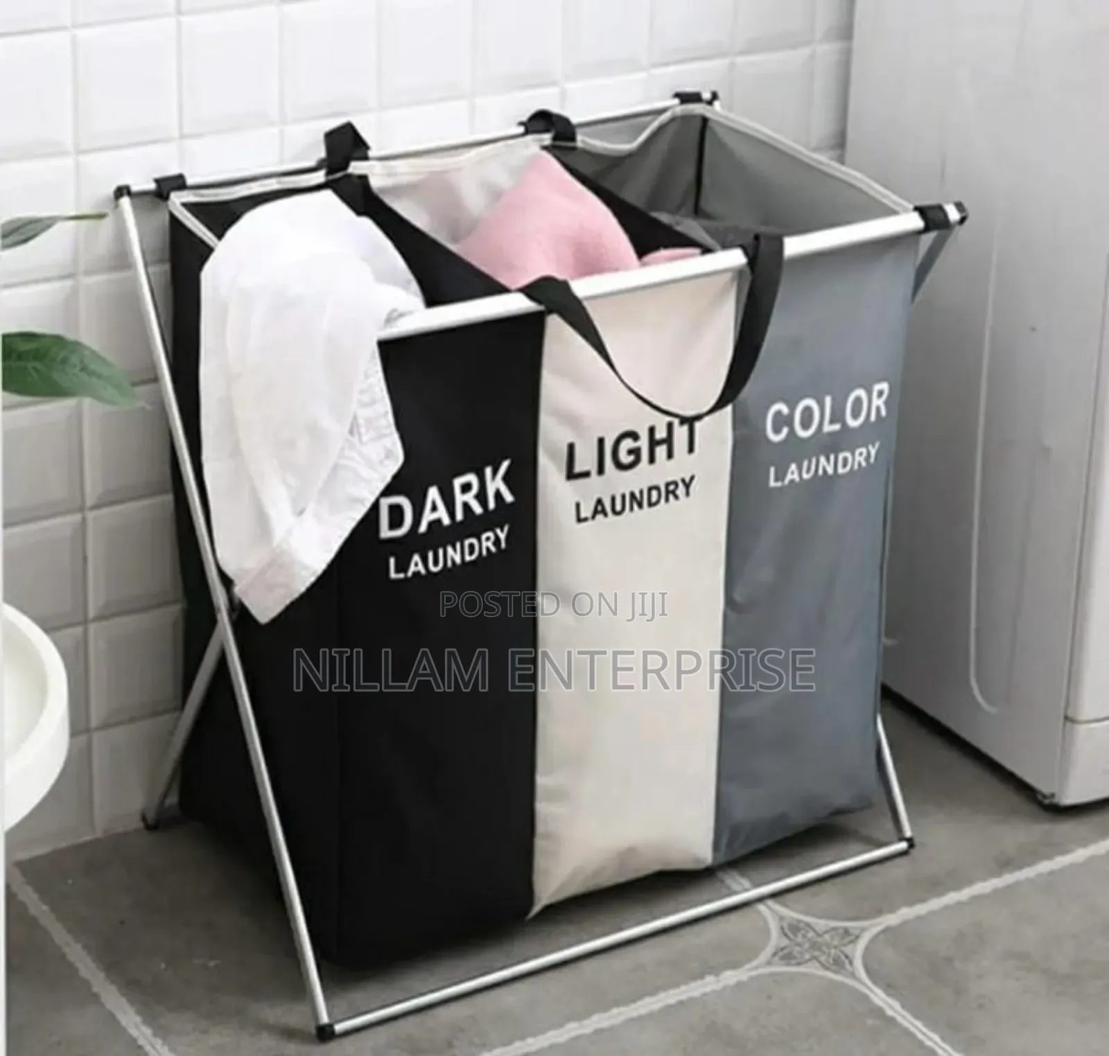 3 In 1 Foldable Laundry Basket With Aluminium Frame