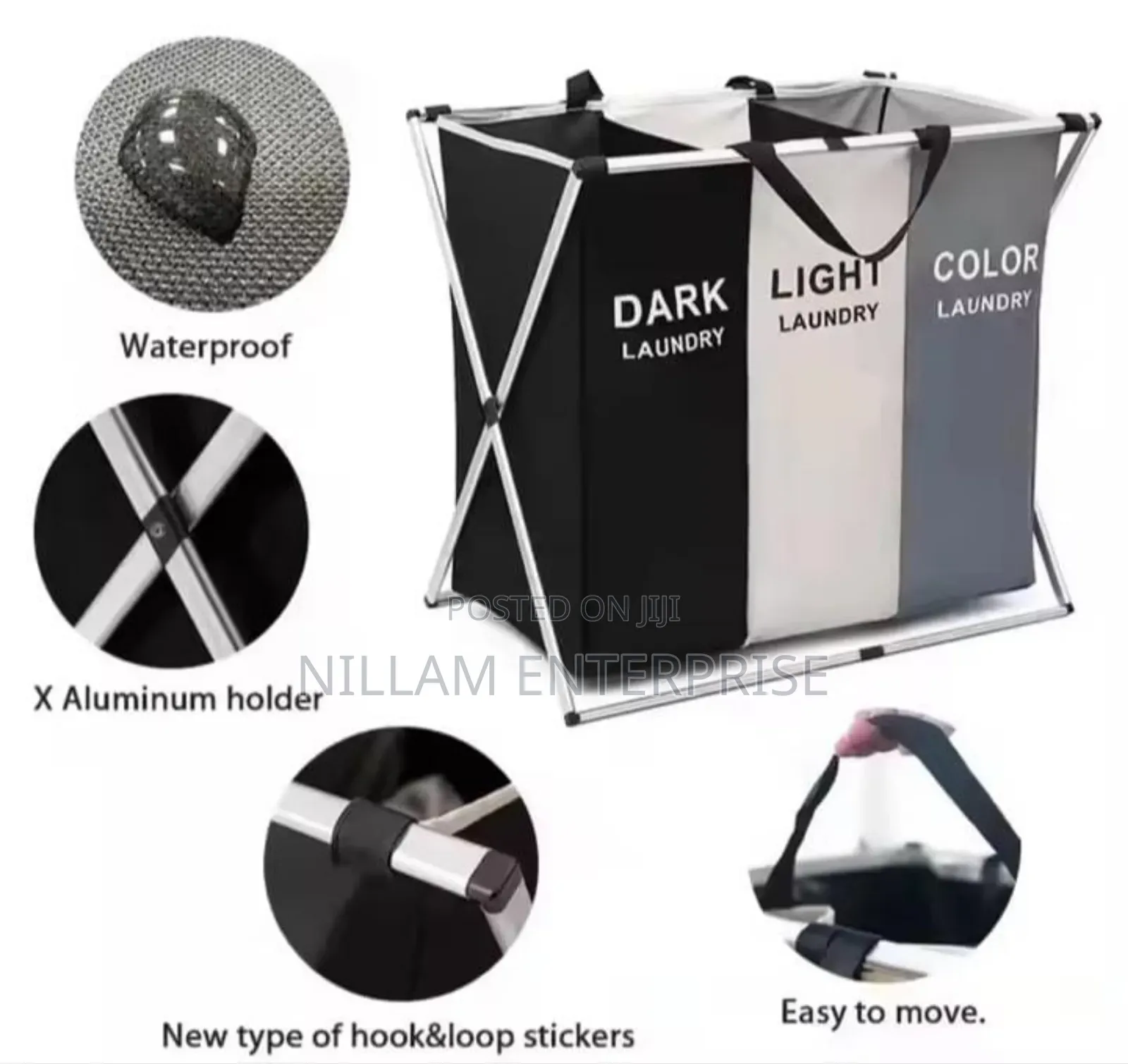 3 In 1 Foldable Laundry Basket With Aluminium Frame