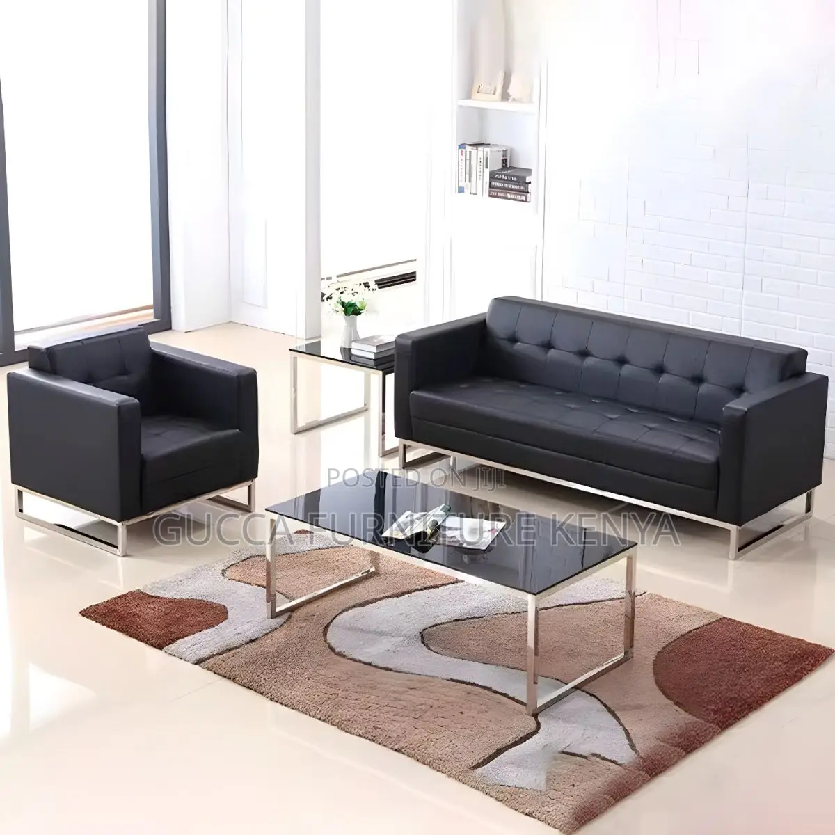 Sofas: Faux Leather Ergonomic 3 Piece Set Sofa
