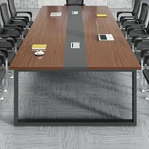 Office Tables:2400mm Sturdy Black Iron Base Boardroom Table