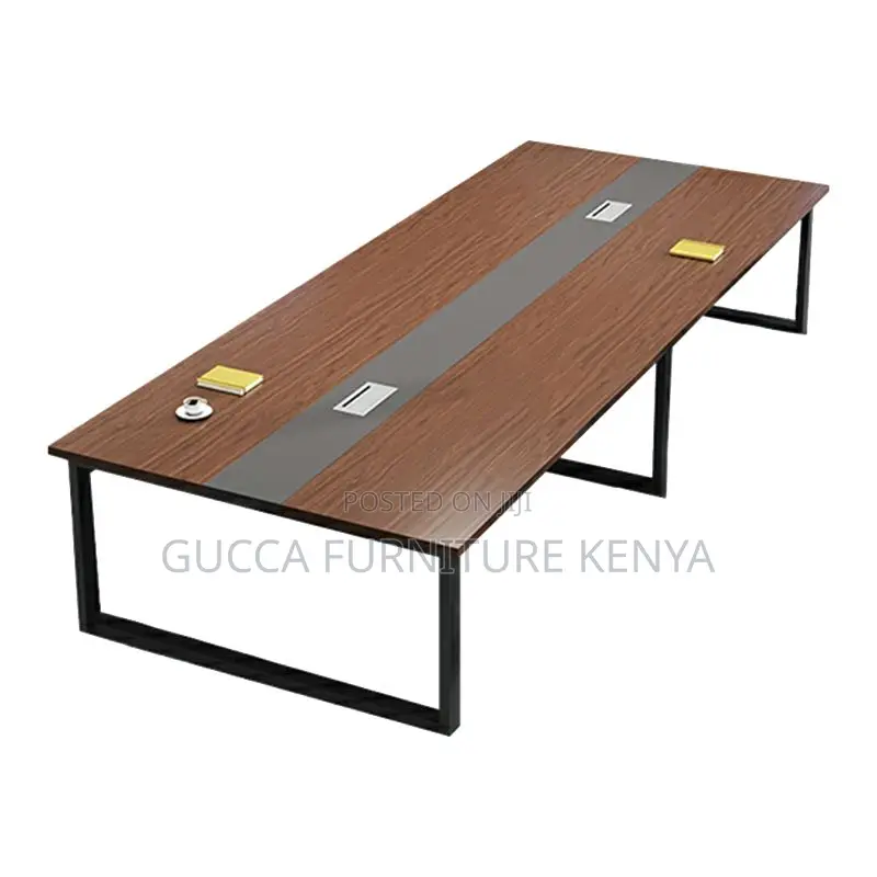 Office Tables:2400mm Sturdy Black Iron Base Boardroom Table