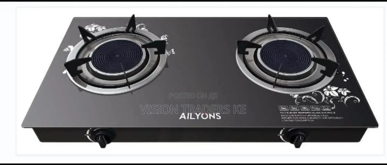 Ailyons 2 Burner Glass Top Gas Cooker Infrared Burner