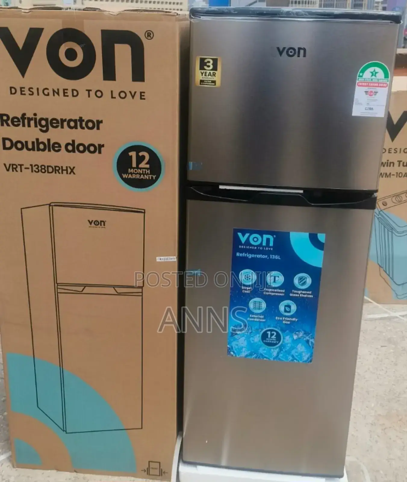 Von 138L VRT-138DRHX Silver Double Door Refrigerator