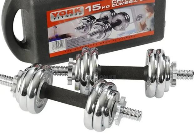 15kgs Chrome Adjustable Silver Dumbells
