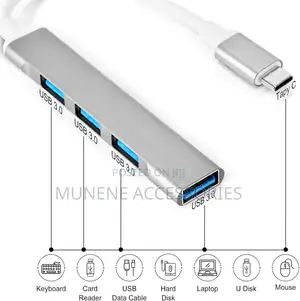Alum USB C to USB a 3.0 Adapter 4 Ports Type C Plug and Play