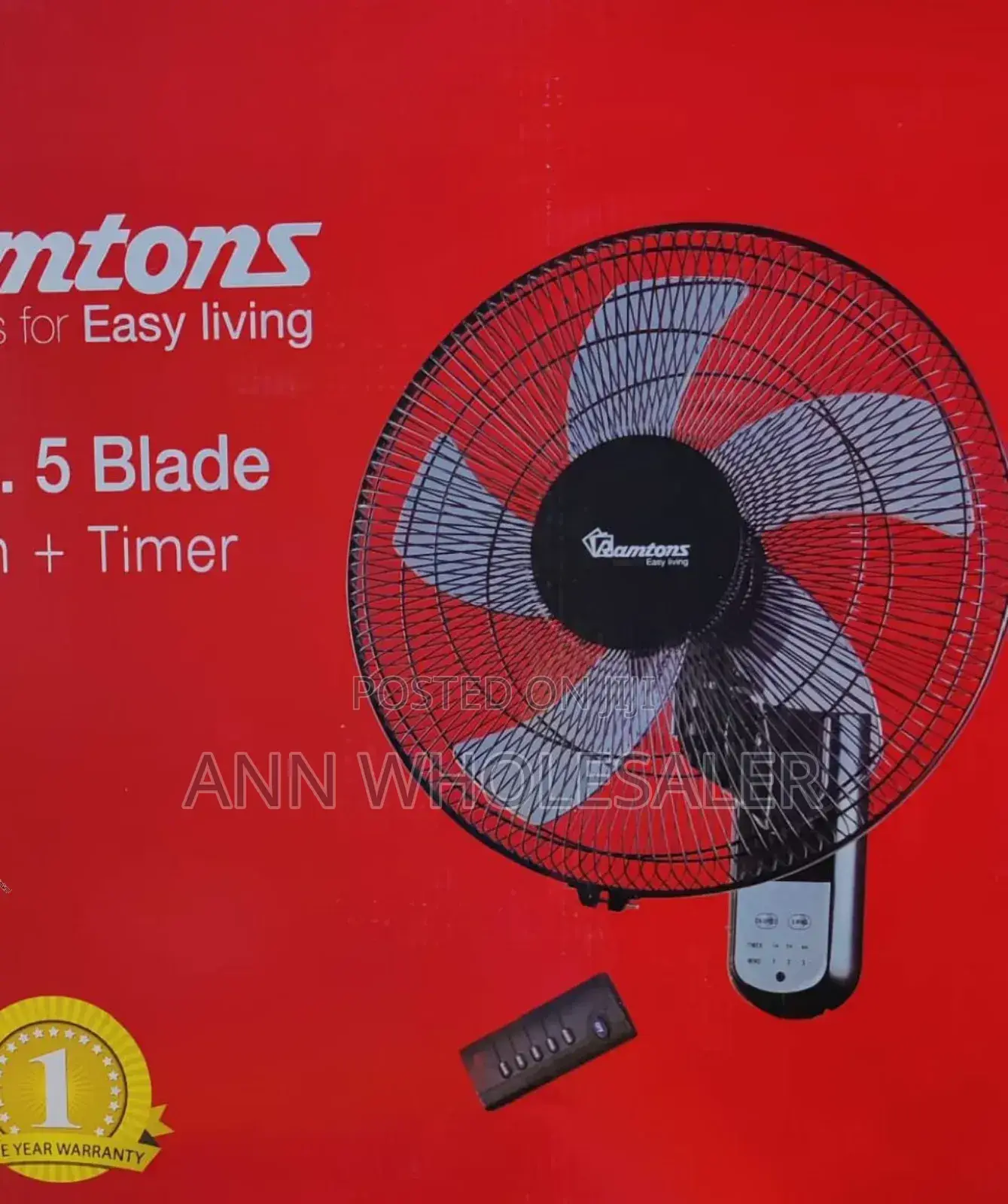RM/676 Ramtons 16 Inches Wall 5 Blades With Remote RM/RF