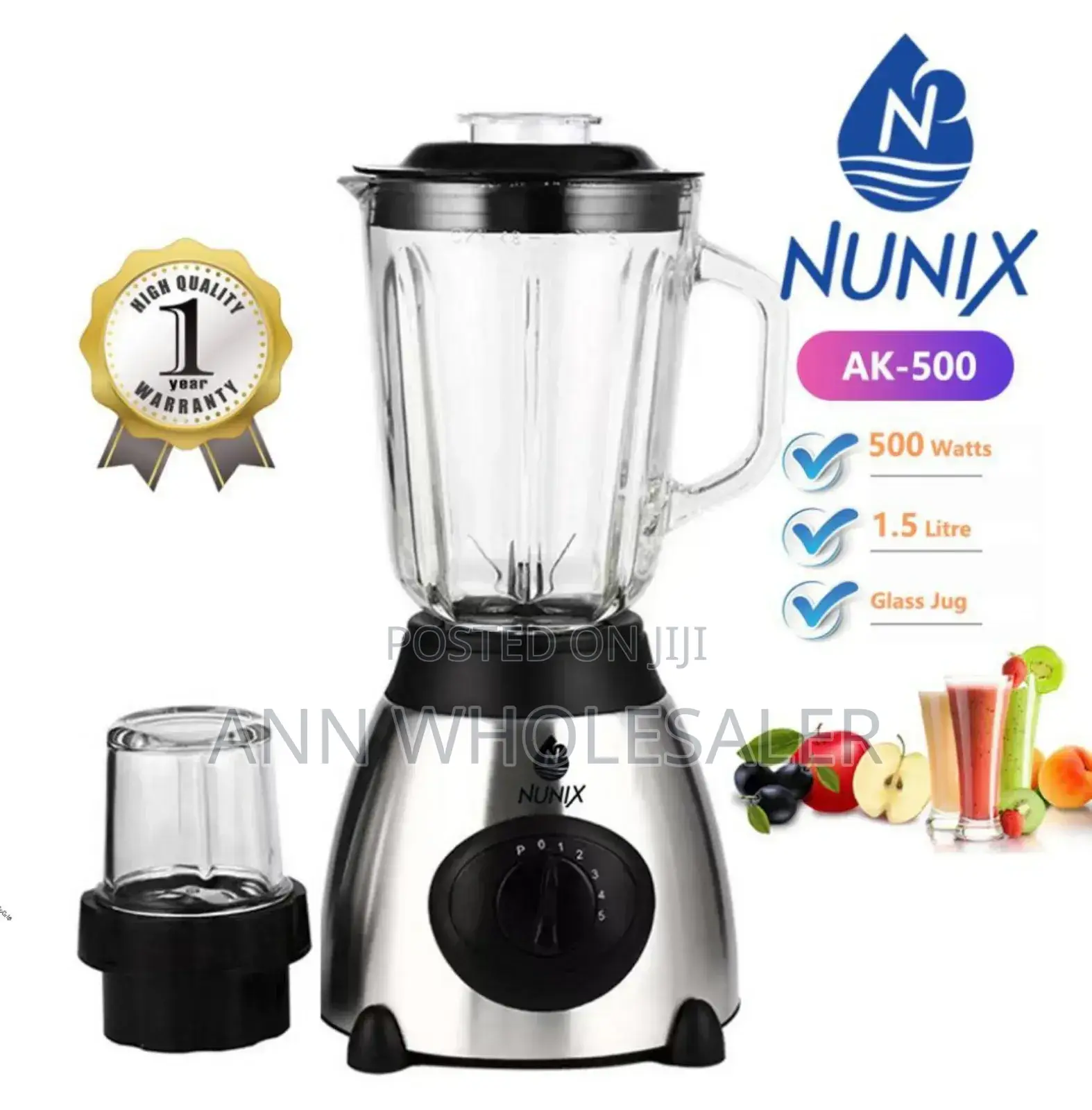 Nunix Powerful 2 in 1 Blender With Glass Jar- 1.5L NB