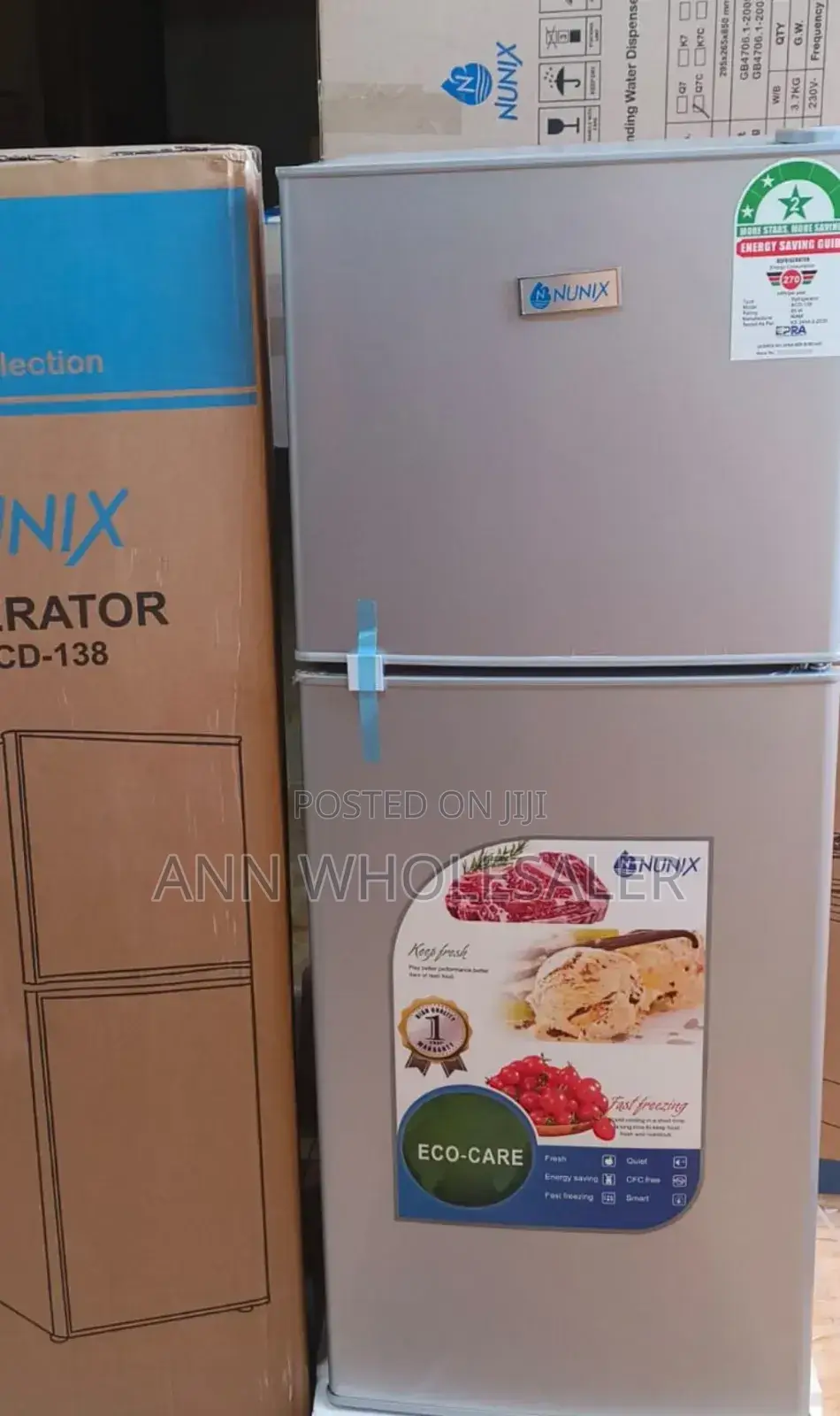 Nunix 138L Large Double Door Refrigerator-Silver N/138l