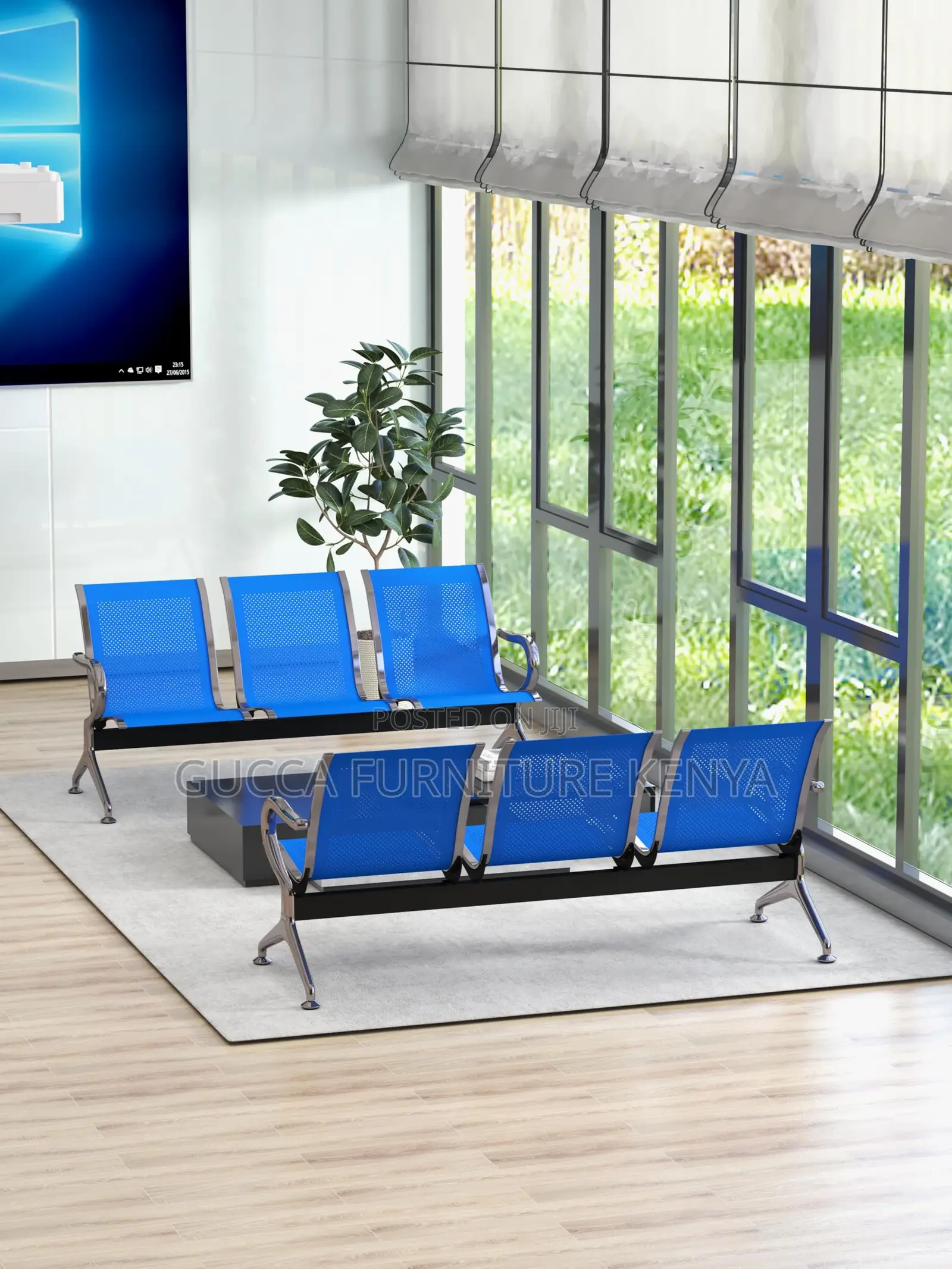 Benches: 3-Seater Metallic Reception Area Waiting Bench