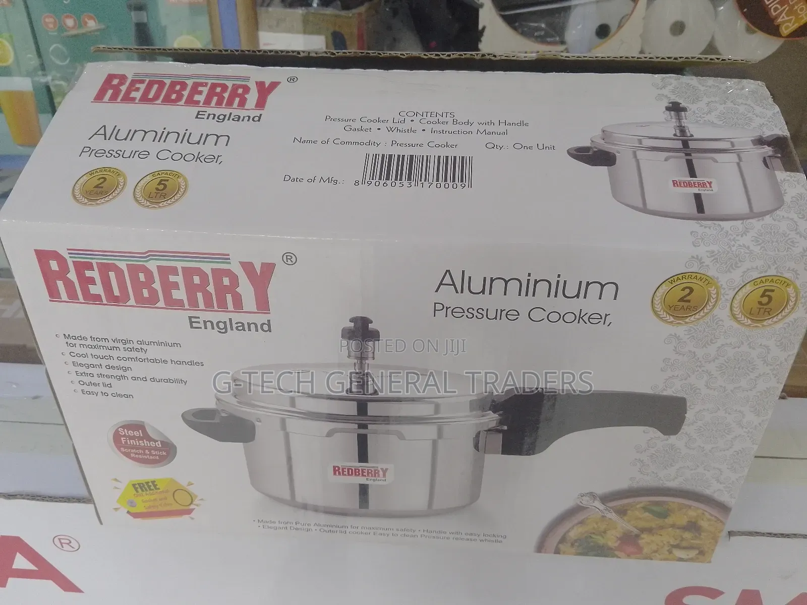 Redberry Aluminum Steel 5l One Handle Pressure Cooker