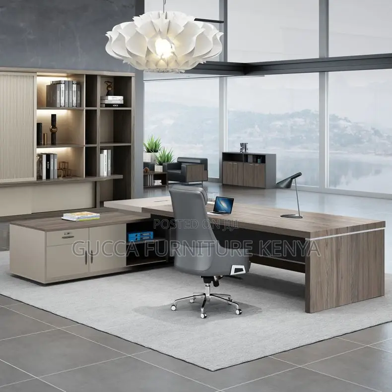 Office Tables:1.8 Meters Modern Grey L-Shaped Office Desk