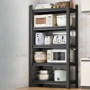 5-Tier Bookshelf; Simple Black Metal Vertical Storage Rack