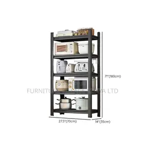 5-Tier Bookshelf; Simple Black Metal Vertical Storage Rack