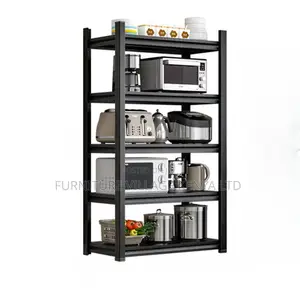 5-Tier Bookshelf; Simple Black Metal Vertical Storage Rack