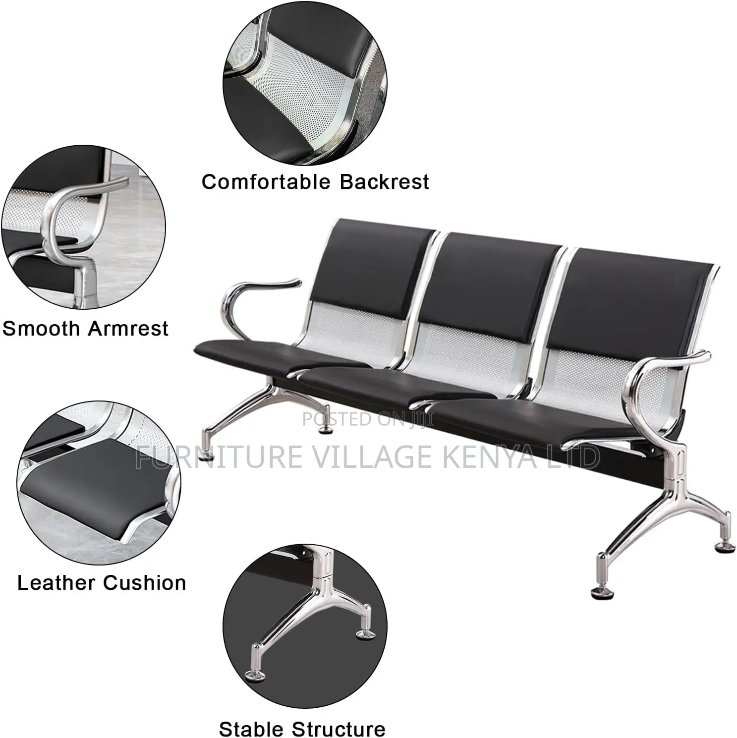 Waiting Room Reception Chair With Arms 3 Seat Office Bench