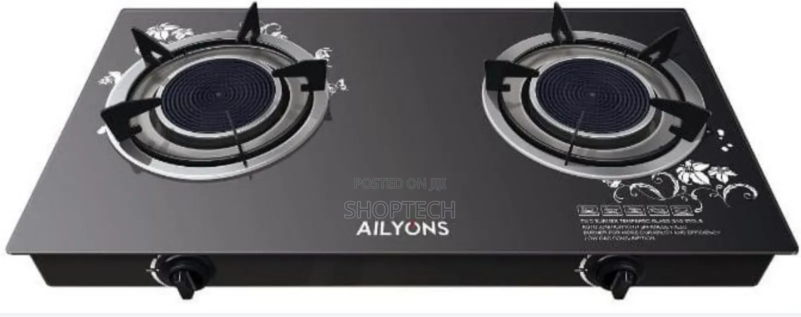 Ailyons 2 Burner Glass Top Gas Cooker Infrared Double Burner