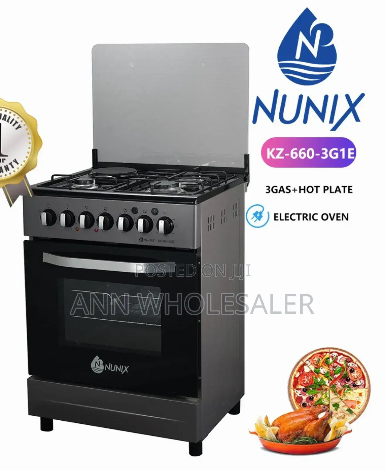 Nunix 60×60 3+1 Freestanding Cooker Plus Electric Oven Nu-3