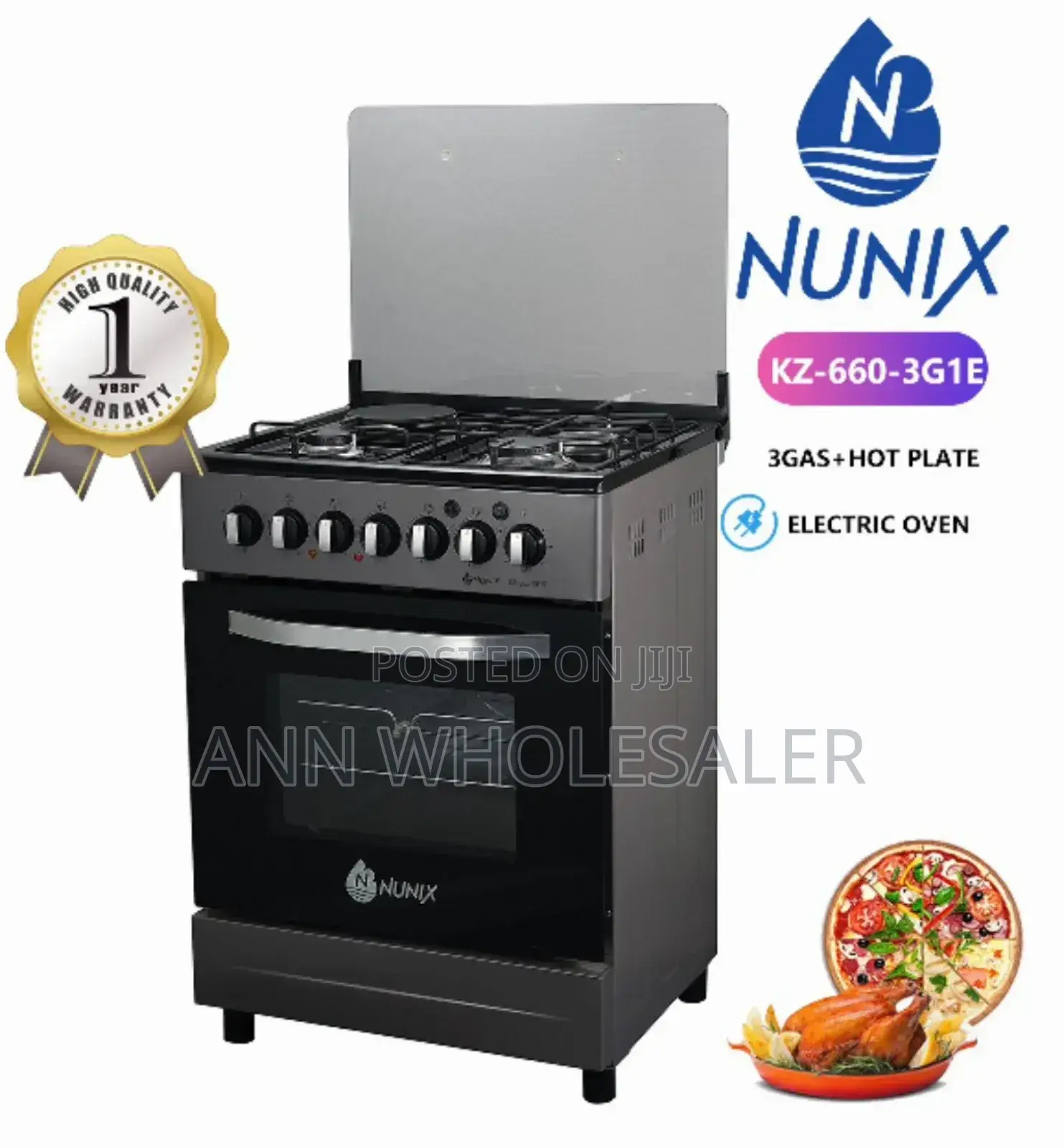 Nunix 60×60 3G+1E Standing Cooker With Electric Oven Nu-3