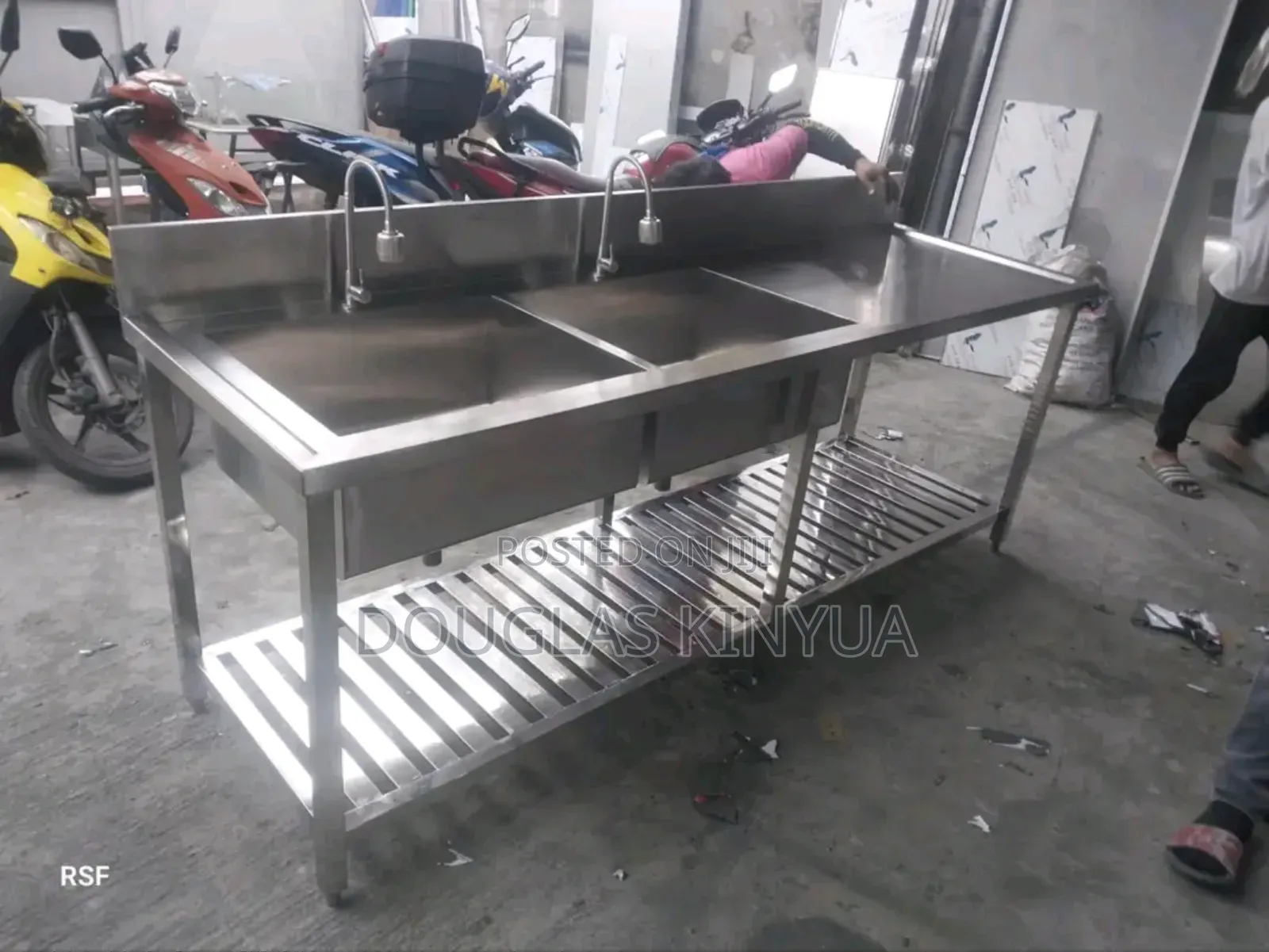 (Braced) Stainless Steel Heavy Duty Double Bowl Washing Sink