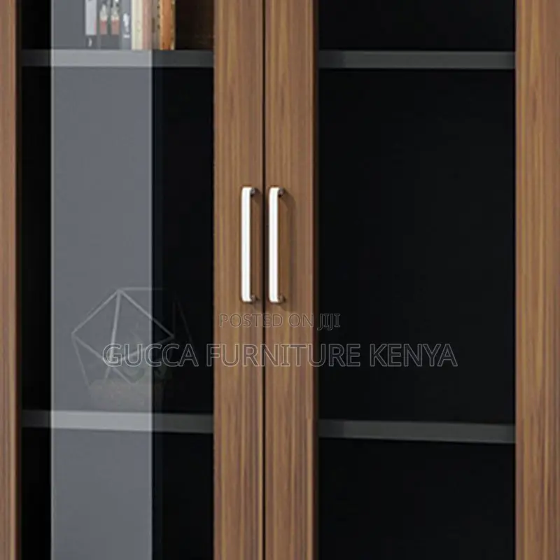 Cabinets: 3-Wide Clear View Door Wooden Modern Cabinet