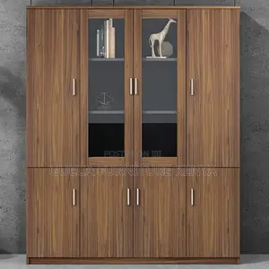 Cabinets: 3-Wide Clear View Door Wooden Modern Cabinet