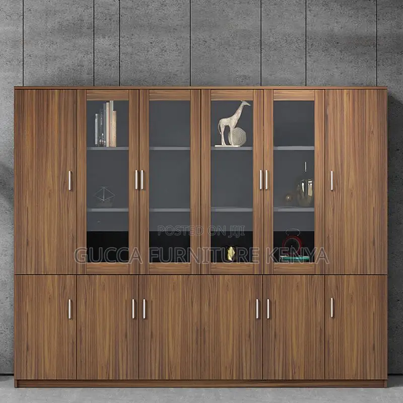 Cabinets: 3-Wide Clear View Door Wooden Modern Cabinet