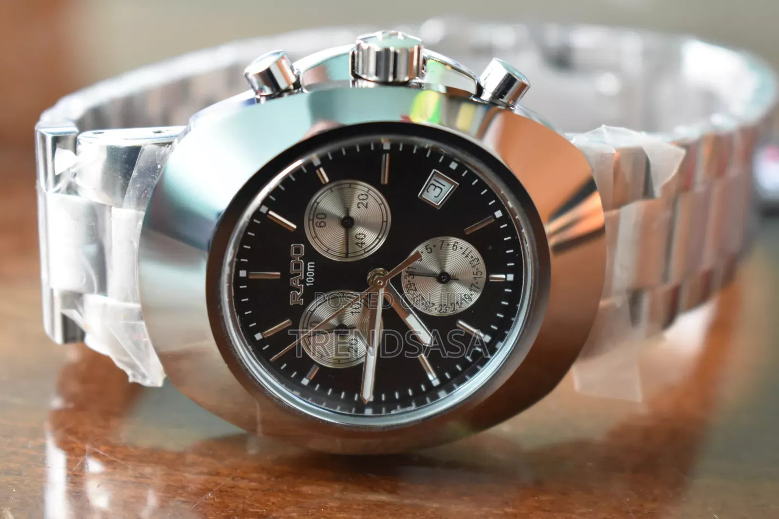 Rado Diastar Chronograph Watch Stainless Steel Black Fdial