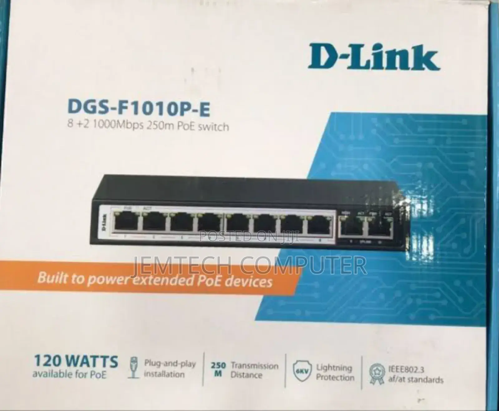 D-Link DGS-F1010P-E 8+2 Port Gigabit POE 120W Switch