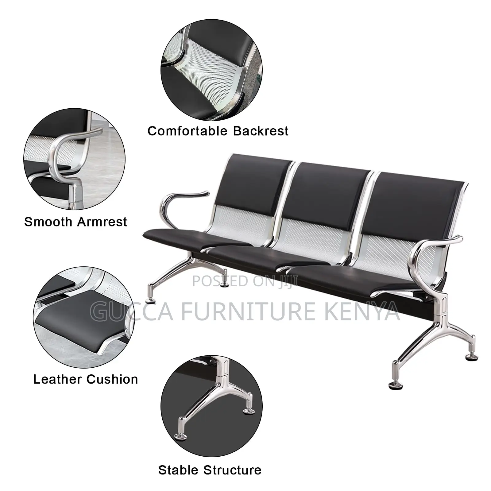 Benches: Stylish Leather Airport Office Guest Bench