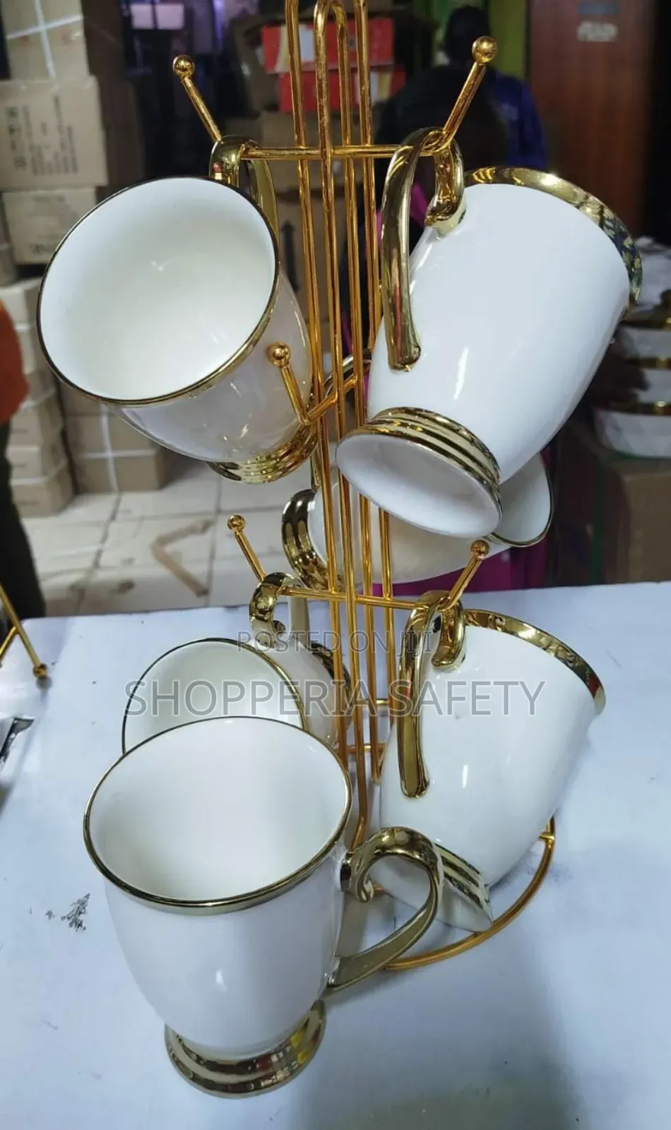 White Mugs With Gold Line