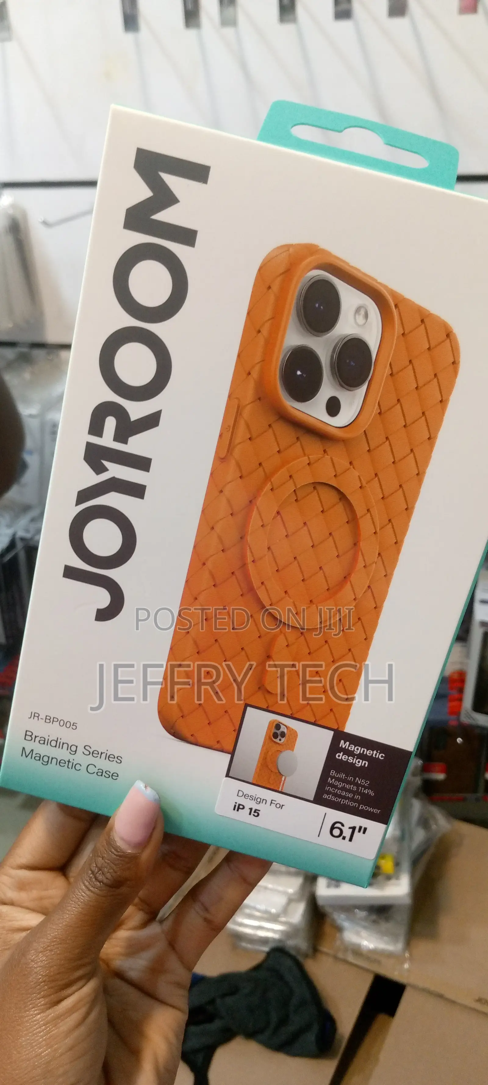 JOYROOM Braided Magnetic TPU Case for iPhone 15 -Orange