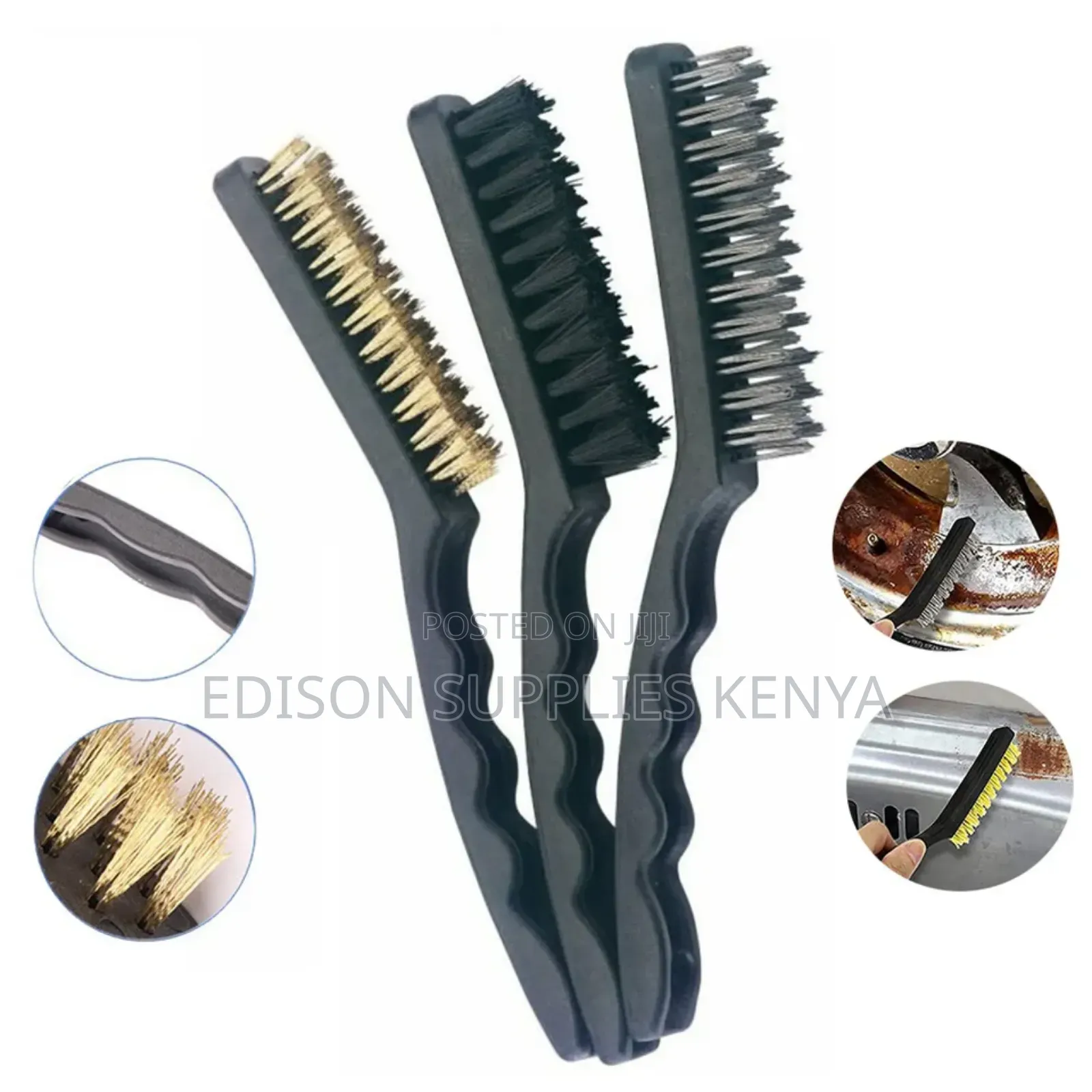3pcs LARGE Wire Brush Set Steel Brass Nylon Cleaning Brush