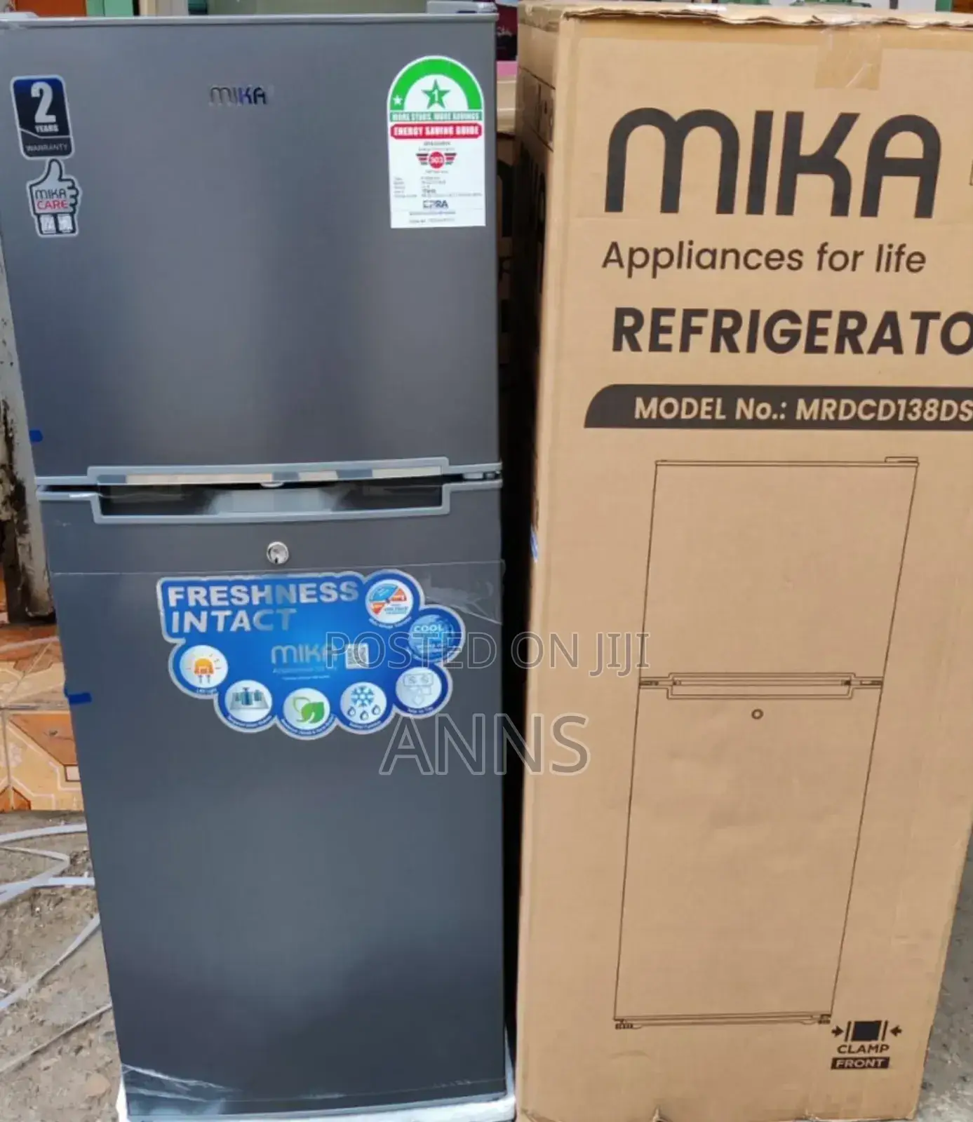 Mika 138L Dark-grey Double Door Fridge