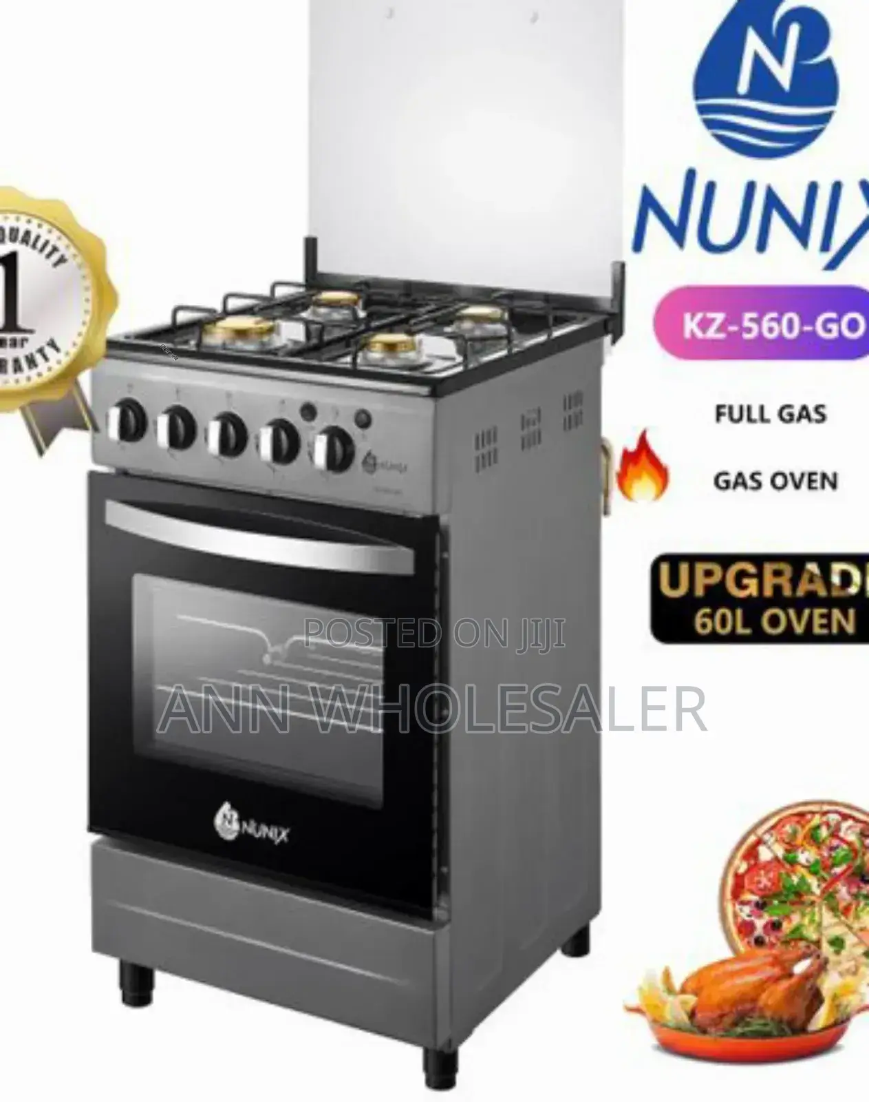 Nunix Standing Cooker Full Gas. Gas Oven. 50*55cm. NU/4G