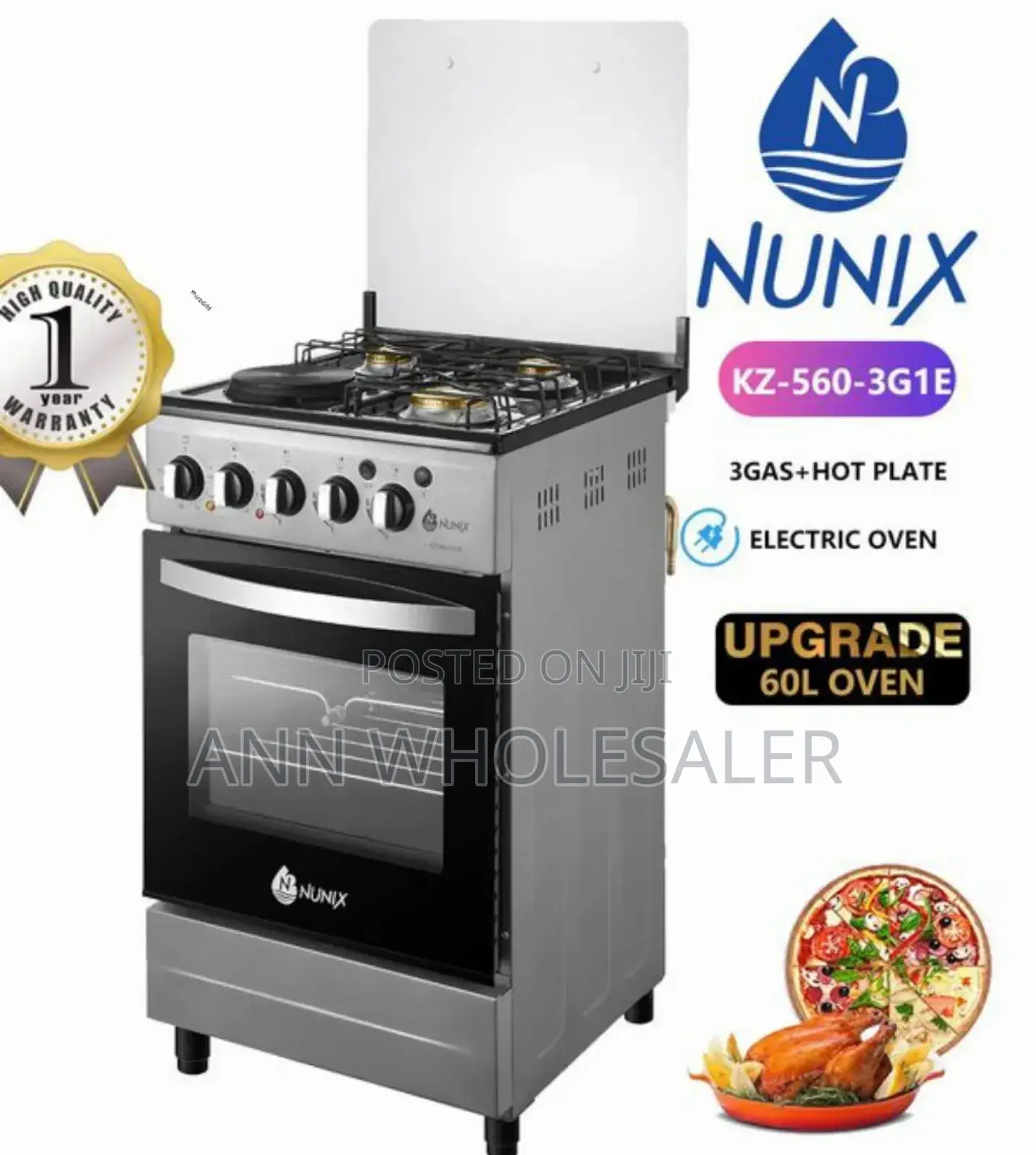 50*55 Nunix 3gas+1electric Standing Gas Cooker NU3G/1E