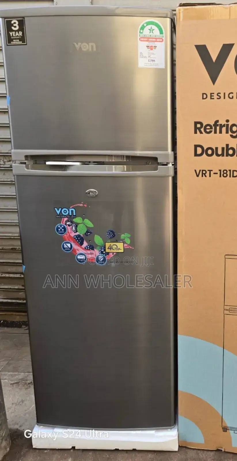 VON VRT-181DRX Double Door Fridge 181liters Refrigerator v/N