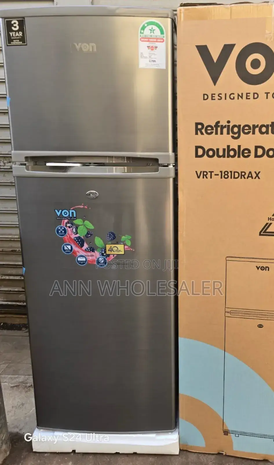 VON VRT-181DRX Double Door Fridge 181L Refrigerator v/N