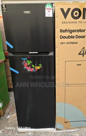 Black Von 247 Litres Double Door Fridge v/NRF