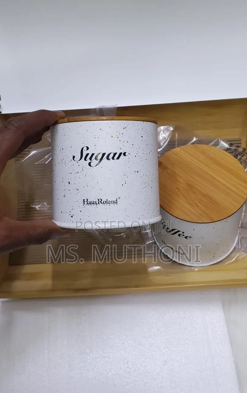 BREAD STORAGE BIN WOODEN SUPPORT With 3 PCS Tea Canisters
