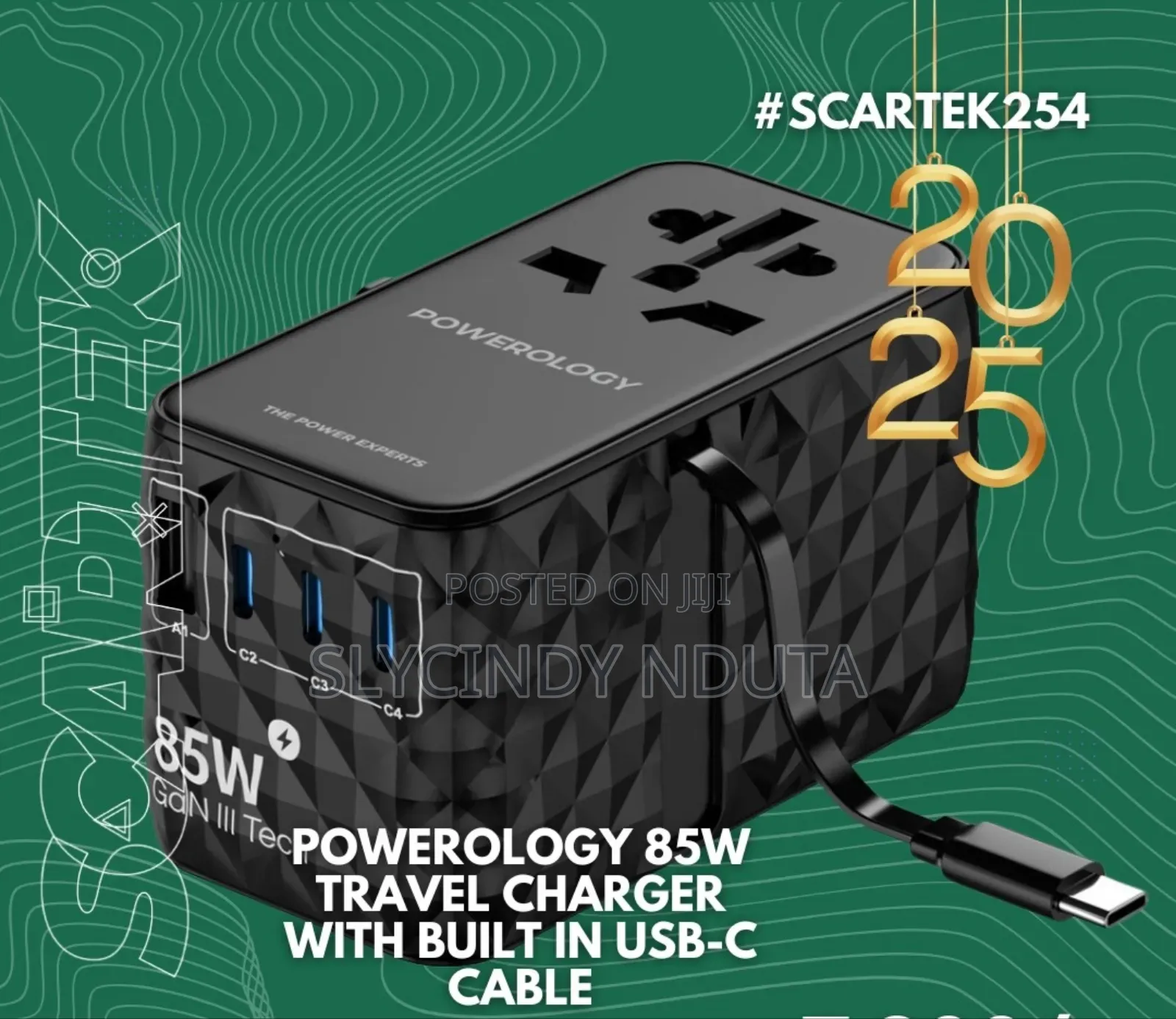 Powerlogy 85w Travel Charger With Built in USB-C Cable