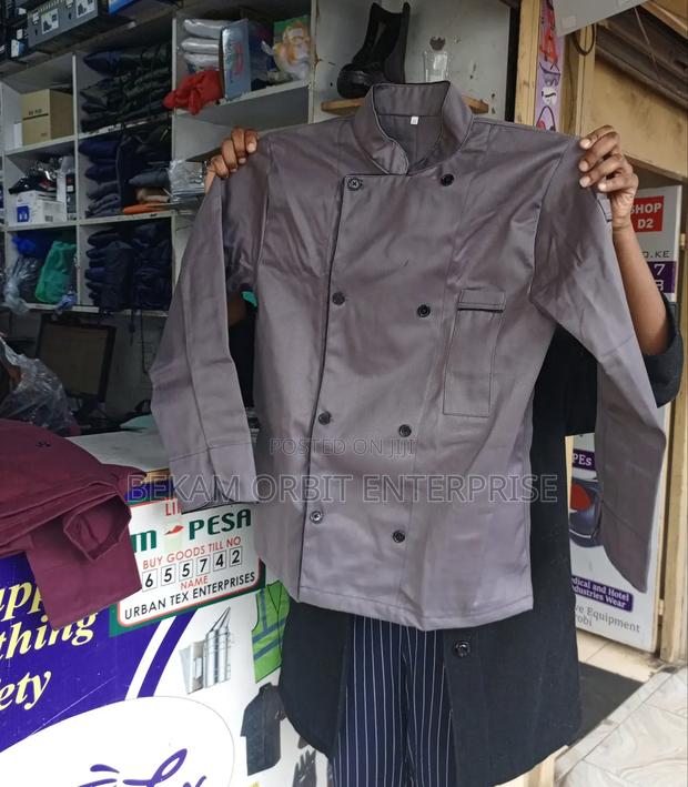 Urban-style Customized Gray Cotton Chef Jacket - thumbnail 2