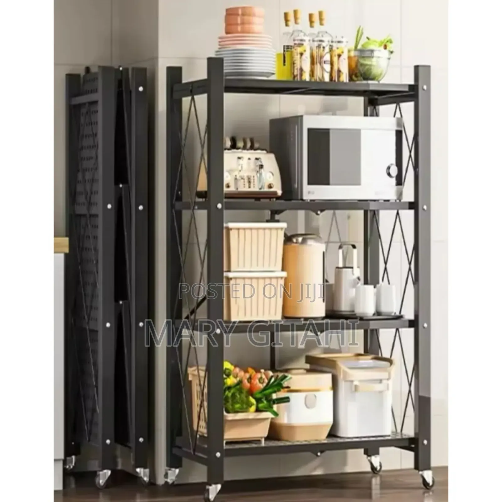 Foldable Kitchen Rack With Wheels - 3tier