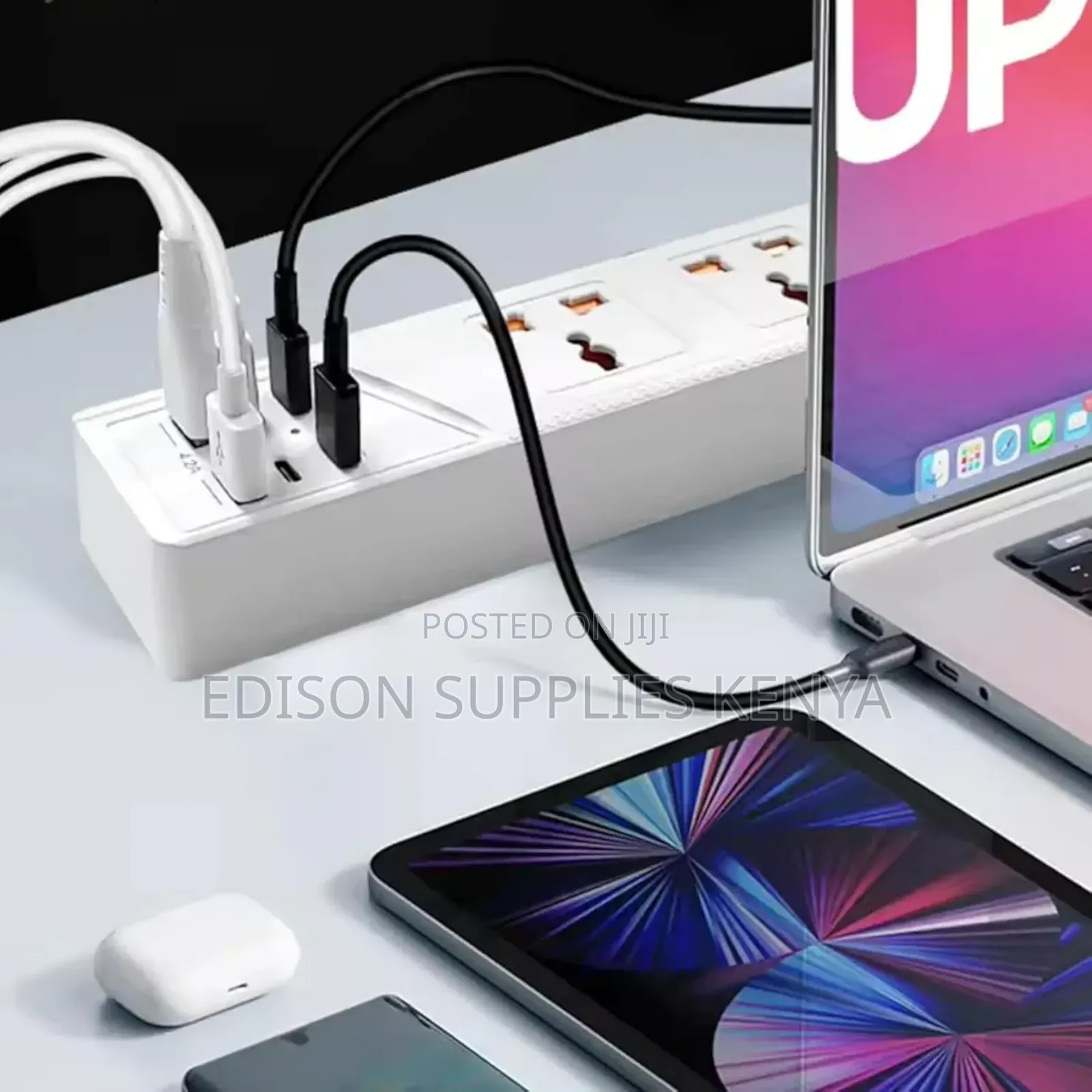 Black Extension Cable 3 Way With 4 Usb Ports 2 Usb C To C