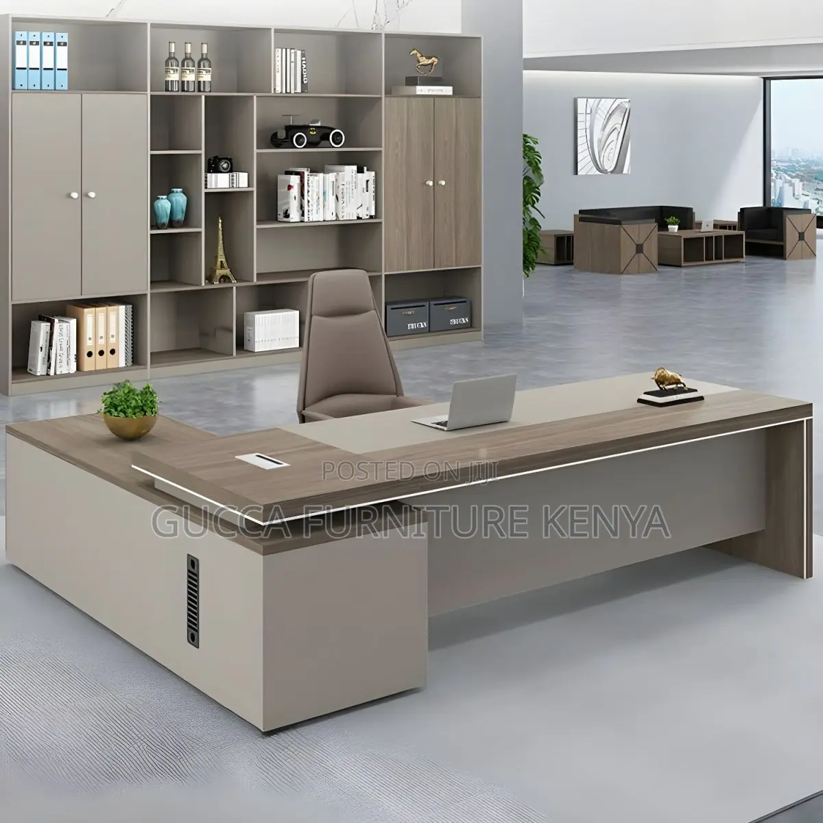Office Tables:1800mm Brown Wood Modern L-Shape Office Desk