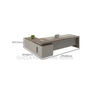 Office Tables:1800mm Brown Wood Modern L-Shape Office Desk