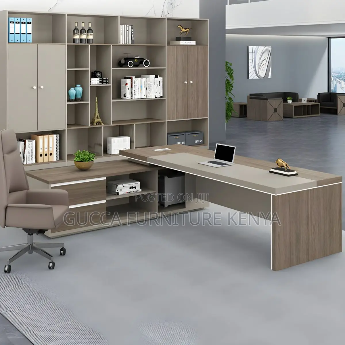 Office Tables:1800mm Brown Wood Modern L-Shape Office Desk