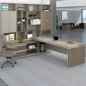 Office Tables:1800mm Brown Wood Modern L-Shape Office Desk