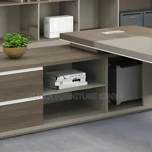 Office Tables:1800mm Brown Wood Modern L-Shape Office Desk
